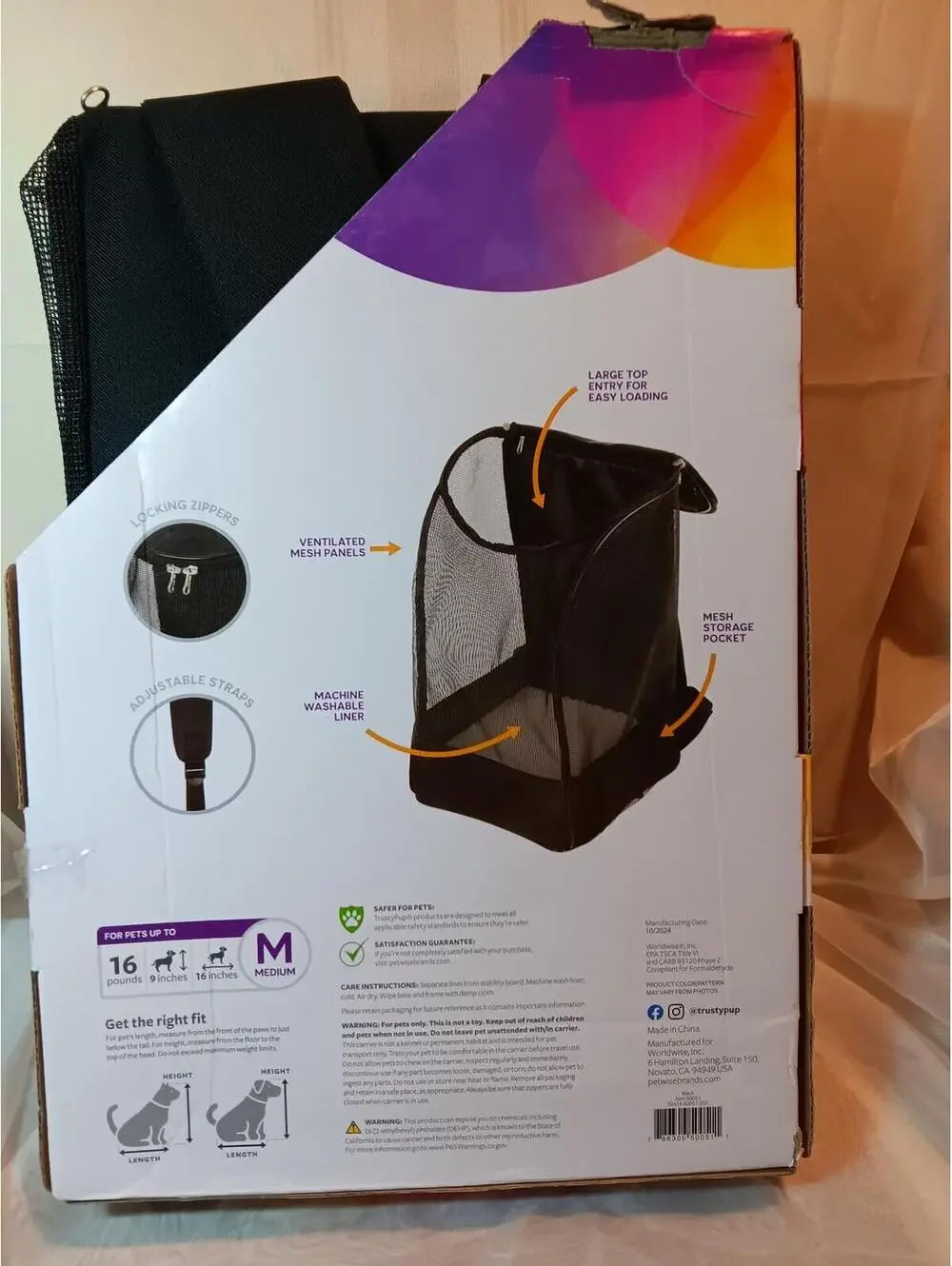 TrustyPup Medium Pet Backpack Carrier Black Brown Ventilated Mesh Panels